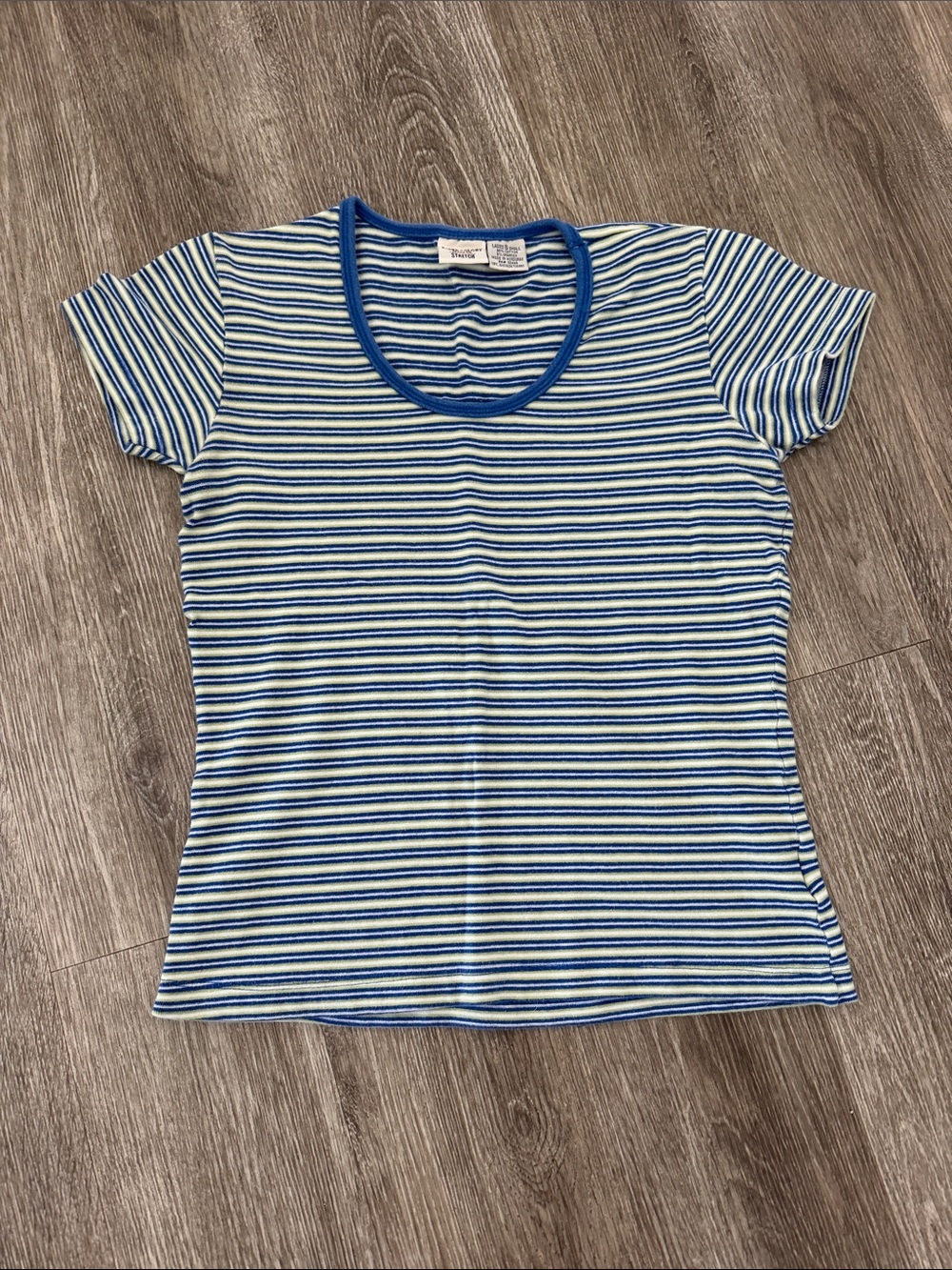 Y2K faded glory striped scoop neck T-shirt short sleeve blue green small